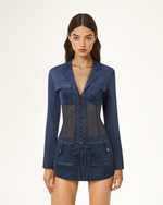 Robe courte avec veste corset en suédine - Bleu foncé