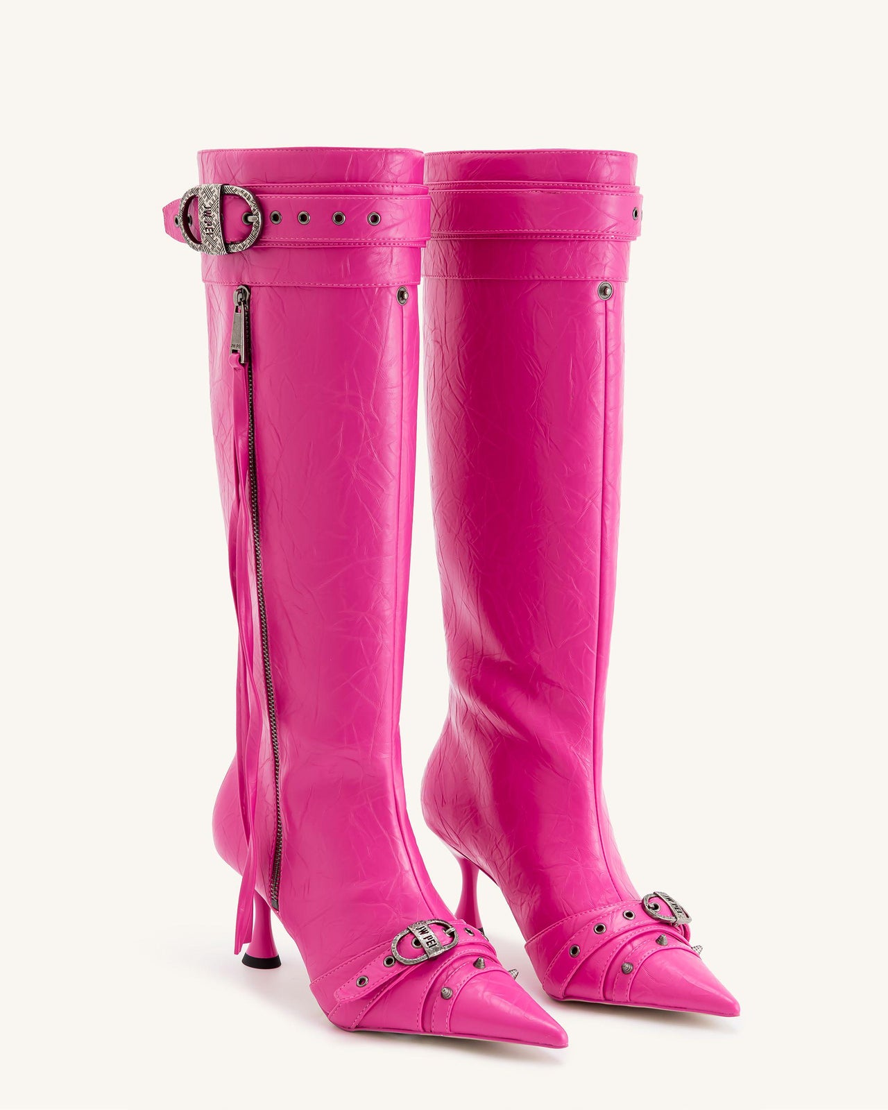 Bottes Nico à Fausse Fourrure Cloutées - Rose Vif