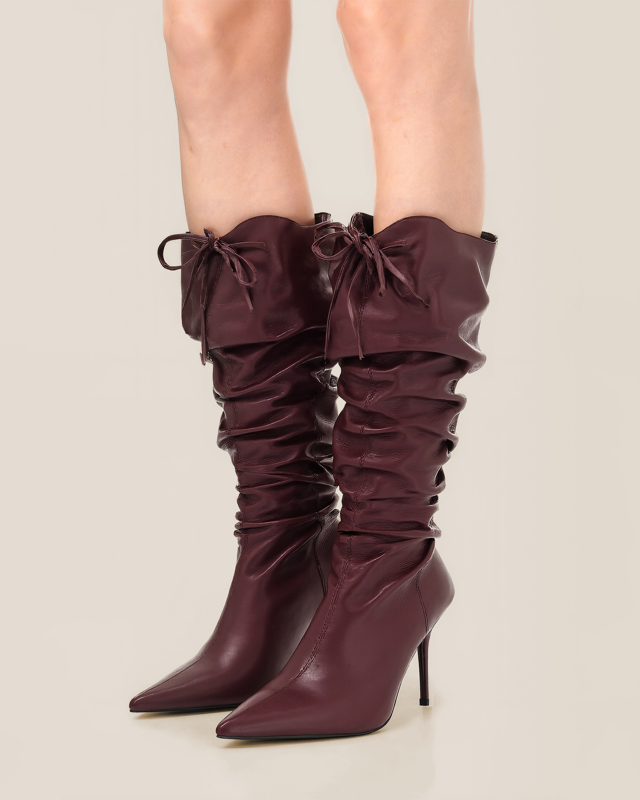 Bottes à talons hauts en cuir Olivia - Bordeaux