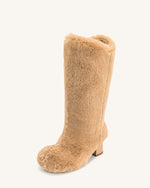 Bottes Isabella en fausse fourrure à tige plissée - Beige