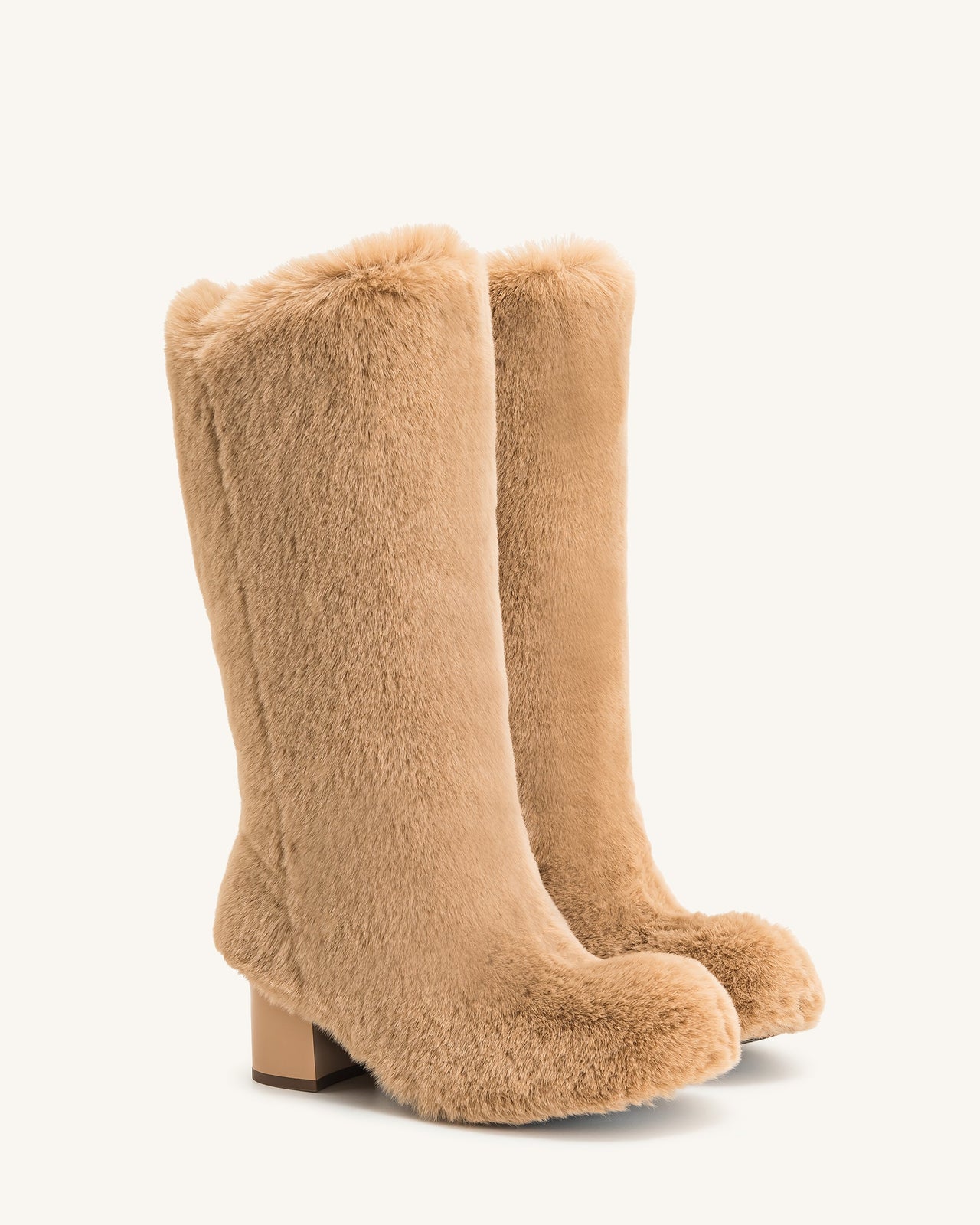 Bottes Isabella en fausse fourrure à tige plissée - Beige