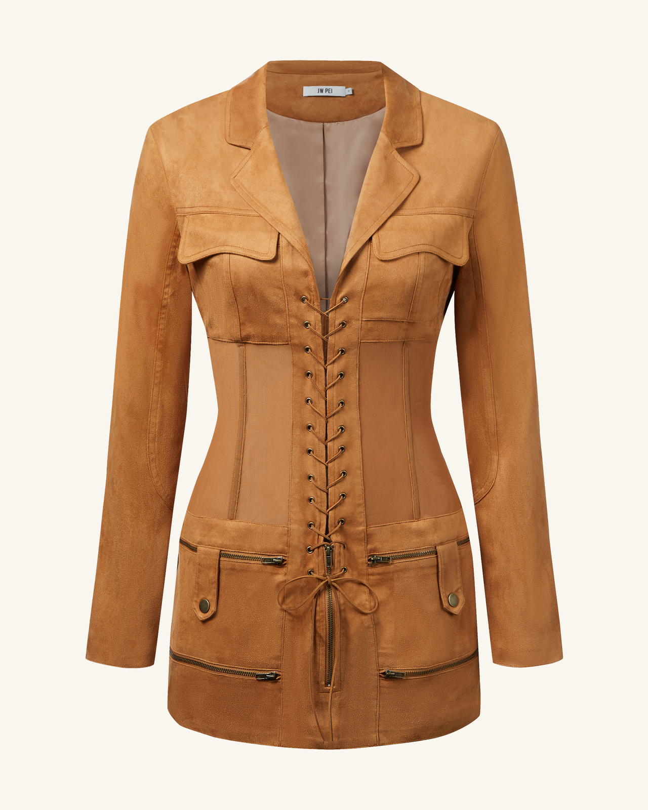 Robe courte avec veste corset en suédine - Camel