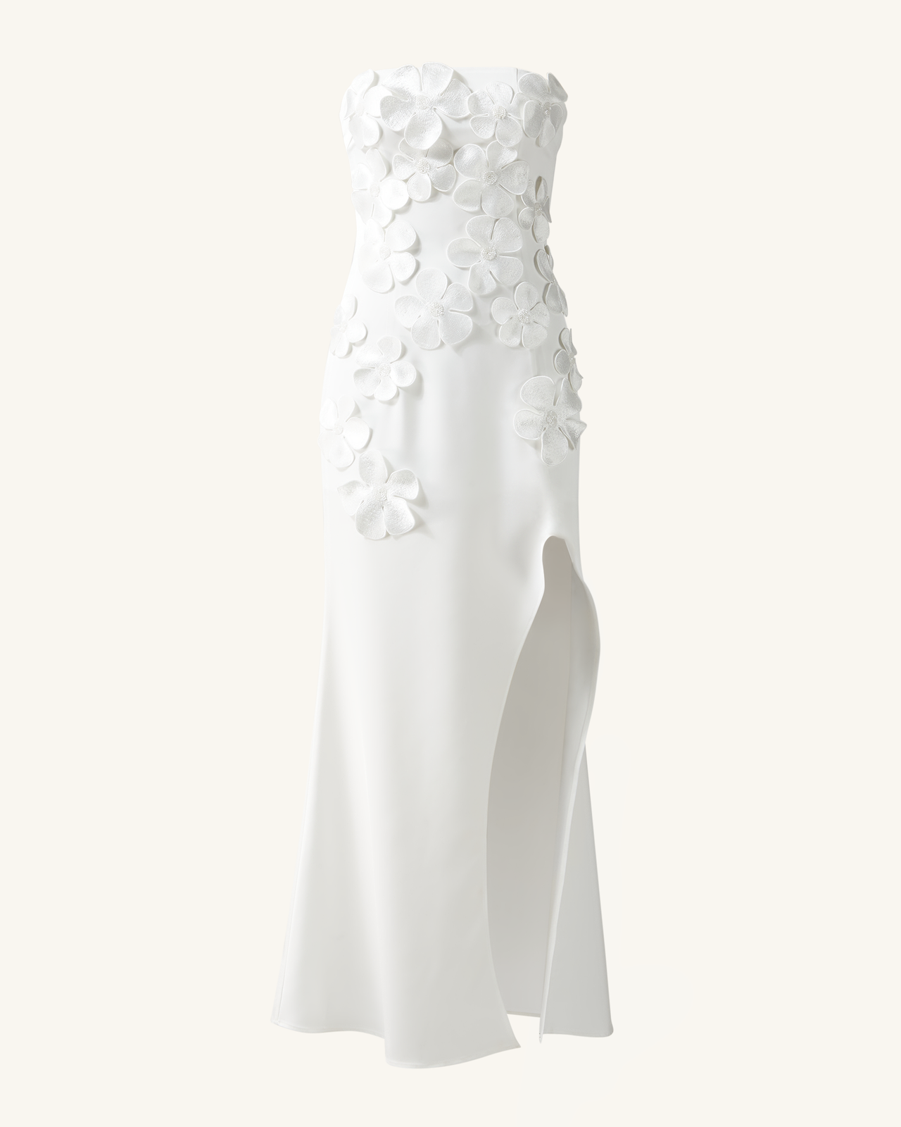 Robe longue brodée de fleurs - Blanche