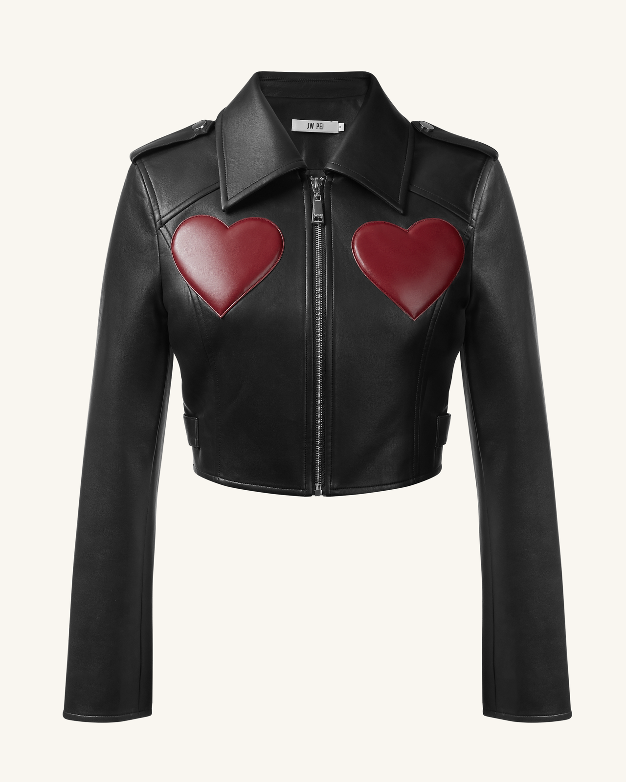 Veste en Cuir Coupée Sophie - Noir & Rouge