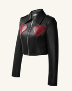 Veste en Cuir Coupée Sophie - Noir & Rouge