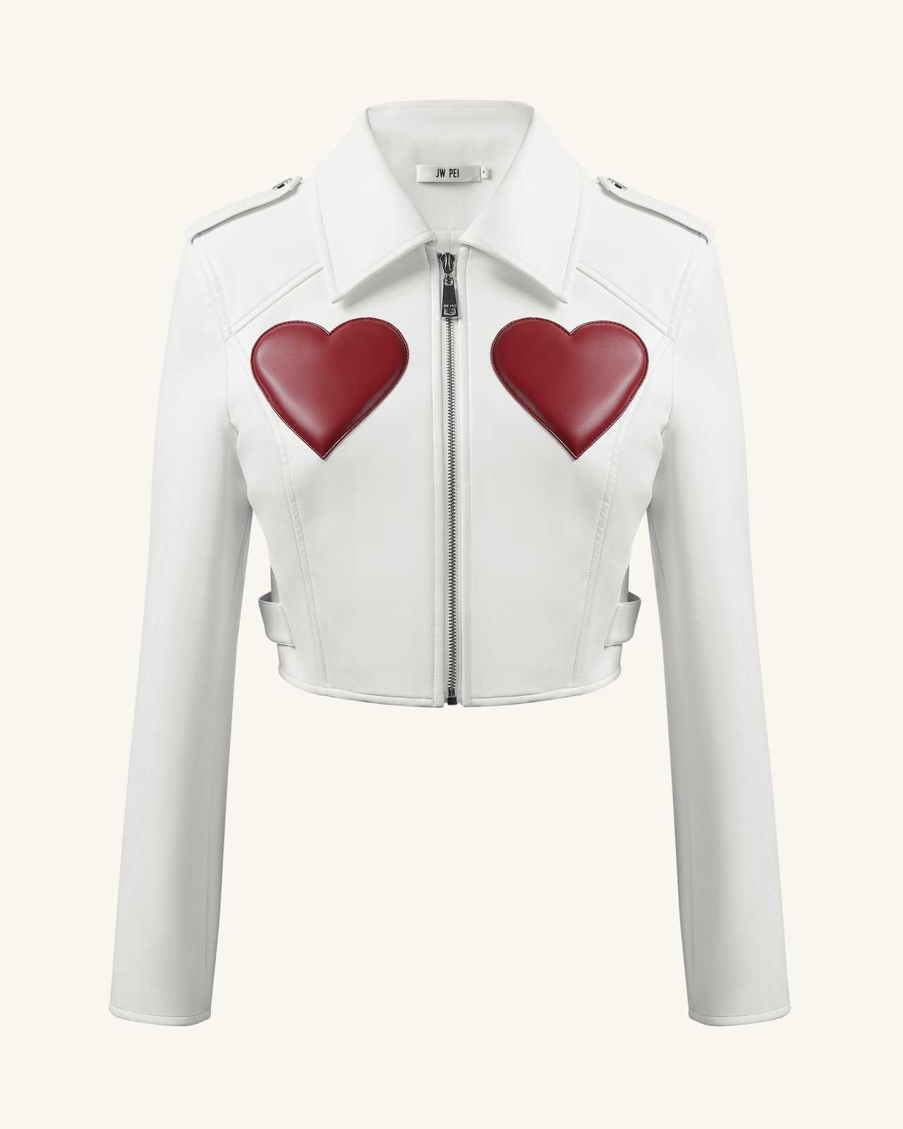 Veste en Cuir Coupée Sophie - Blanc & Rouge