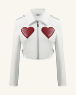 Veste en Cuir Coupée Sophie - Blanc & Rouge