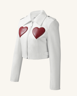 Veste en Cuir Coupée Sophie - Blanc & Rouge