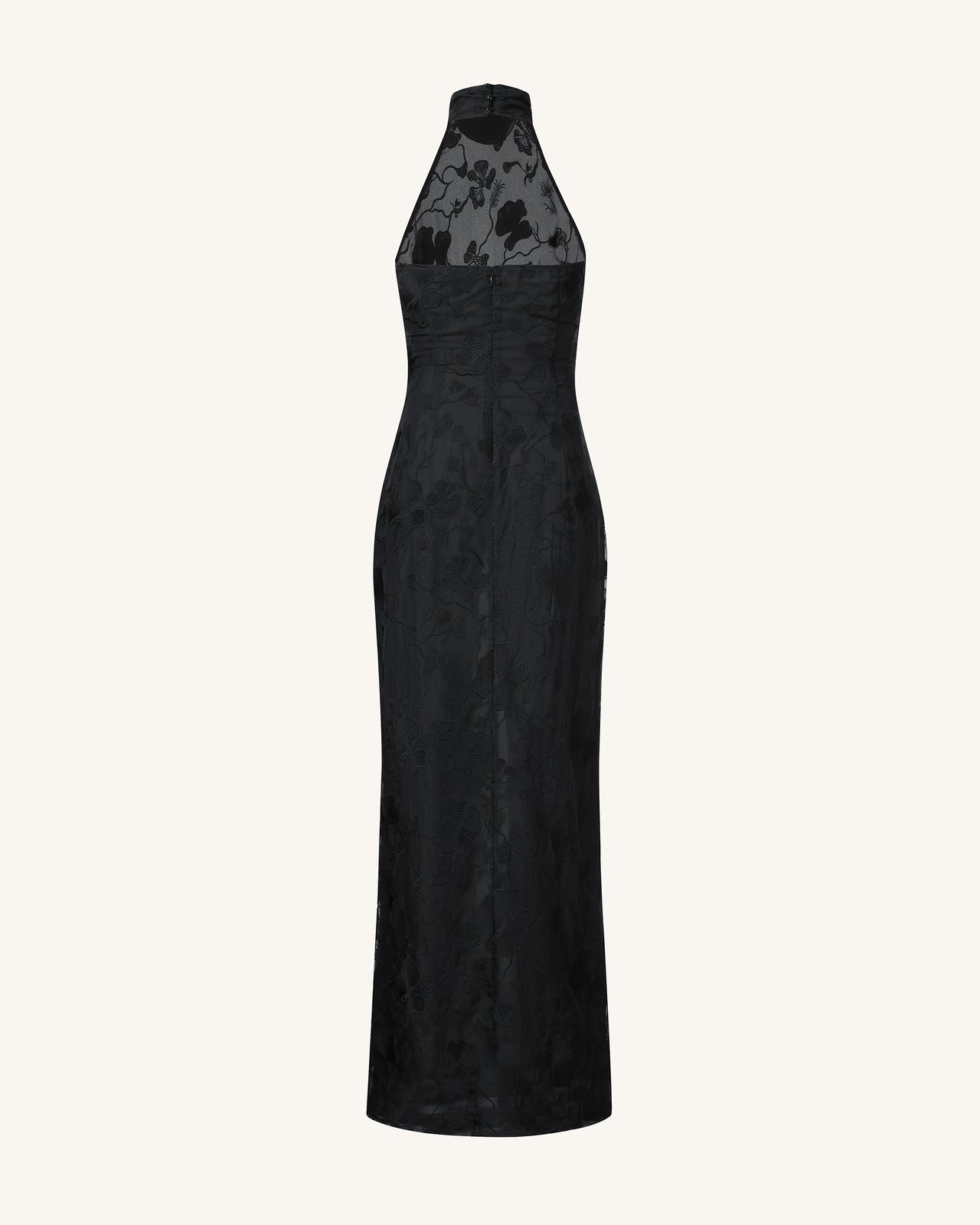 Robe longue noire à col halter en dentelle florale Uliana - Noir