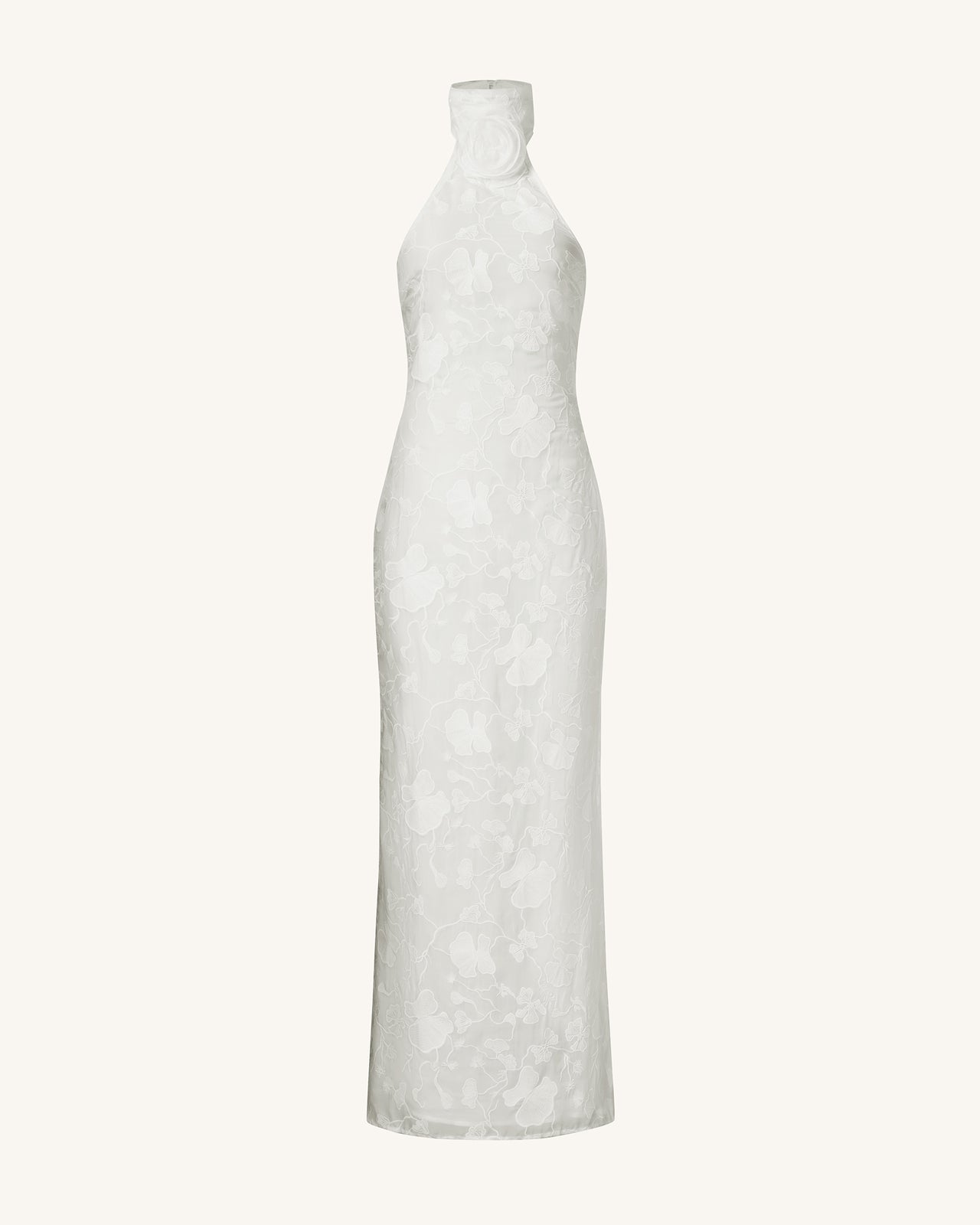 Robe longue blanche à col halter en dentelle florale Uliana - Blanc