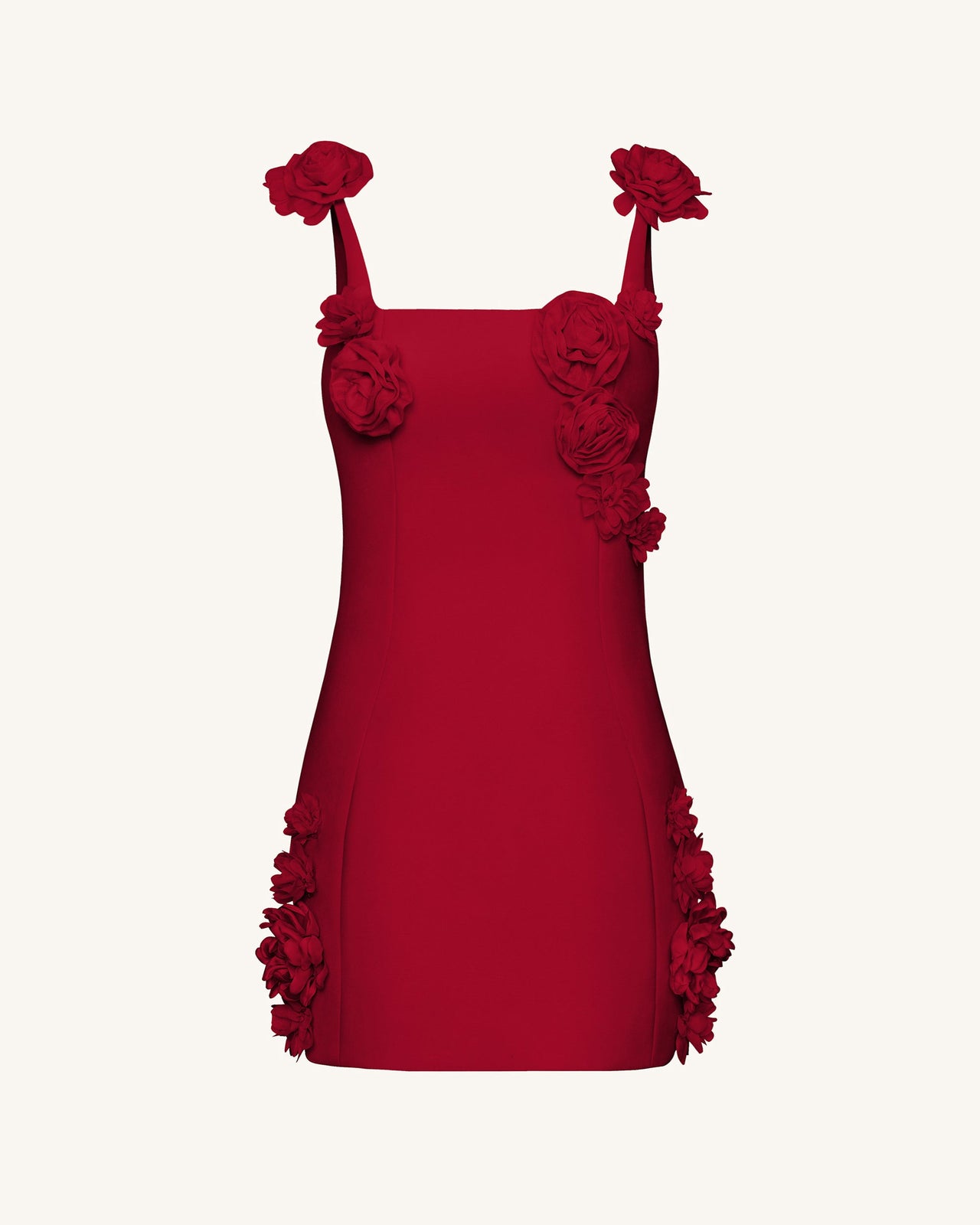 Robe Mini Elaina avec Application de Rosette Rose - Rouge