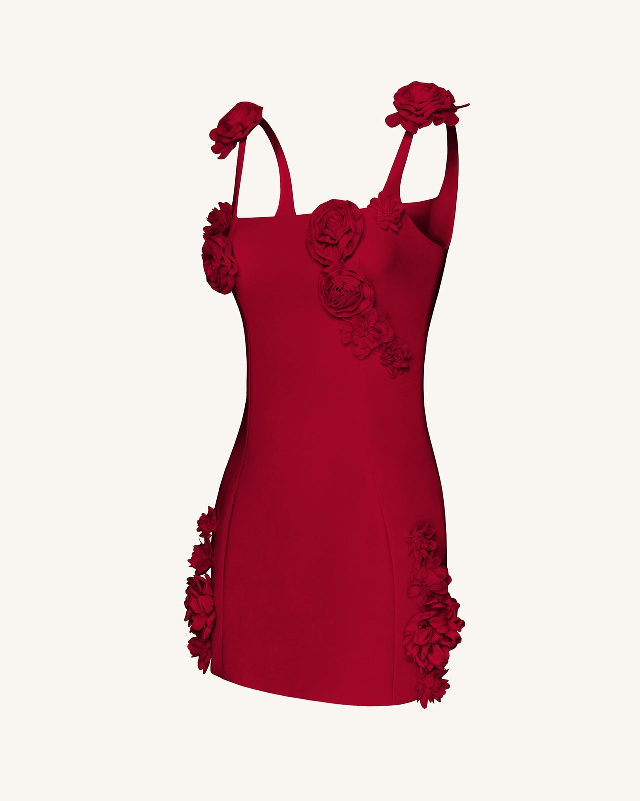 Robe Mini Elaina avec Application de Rosette Rose - Rouge