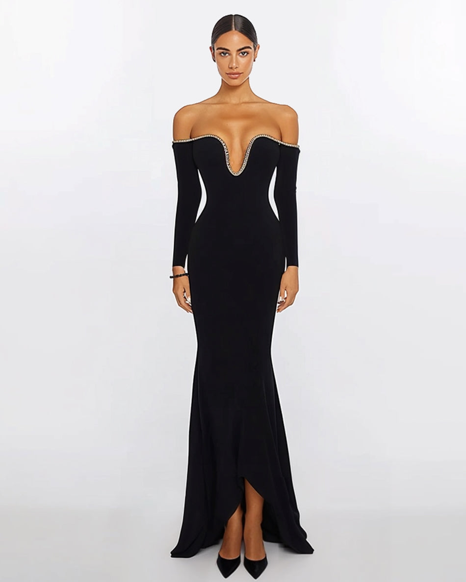 Robe de soirée Allison à épaules dénudées - Noir