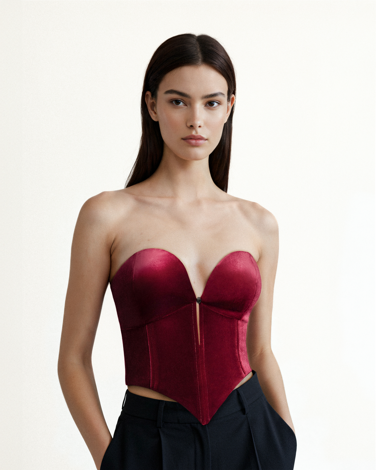 Top Corset en Velours à Décolleté Bas Anna - Grenat